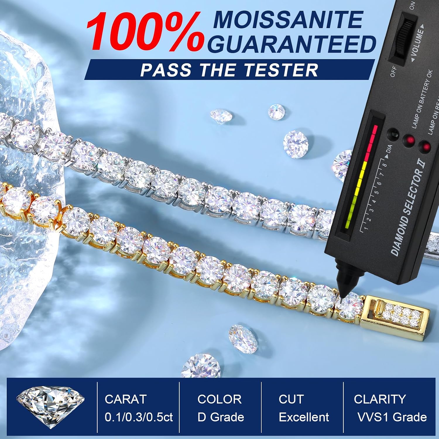 TUHE Moissanite Tennis Bracelet 5.0-21.0CT 18K Gold Plated S925 Sterling Silver Tennis Bracelet 3/4/5MM D Color VVS1 Round Moissanite Bracelet for Women Men Simulated Diamonds Bracelets Jewelry Gifts 18K Yellow Gold【3MM Small】 7inch